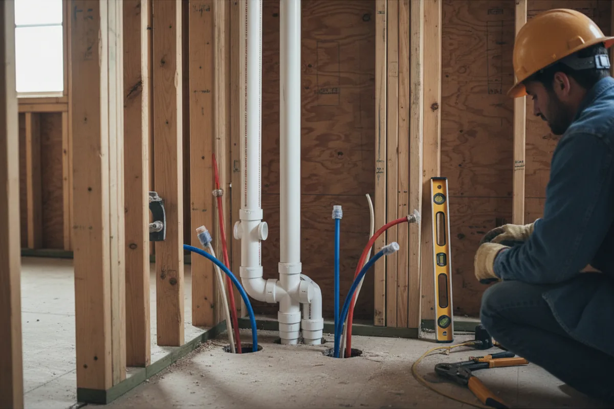 Drain and supply rough-in during Sump Pump Repair in Cave Springs